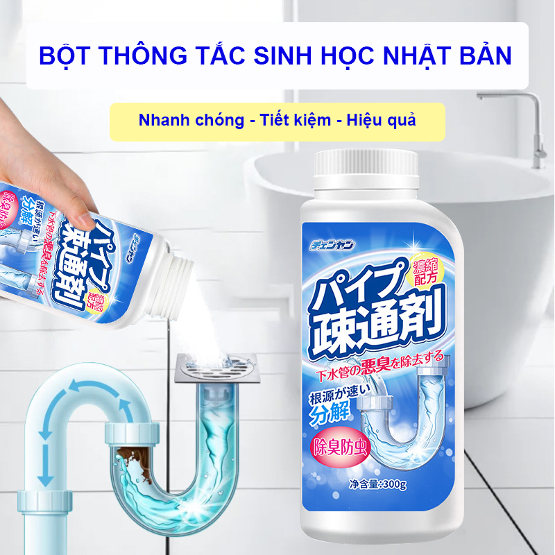 Bột thông cống sinh học Nhật Bản 300g thông tắc đường ống, bồn cầu, bồn rửa bát, cống thoát sàn